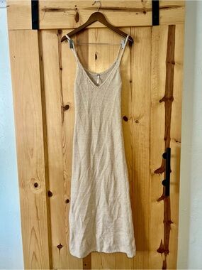 Free People Neutral Beige Knit Maxi Slip Dress